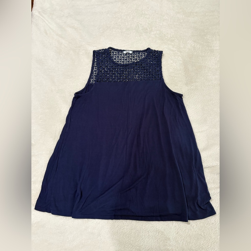 Penningtons Dark Blue Plus Size Lace Detail Summer Casual Tank Top Size 1X